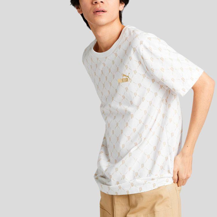 Puma Ss25 Brand Logo Letter All Over Print Round Neck Short Sleeve T-Shirt Unisex T-Shirt Ivory 689272-02