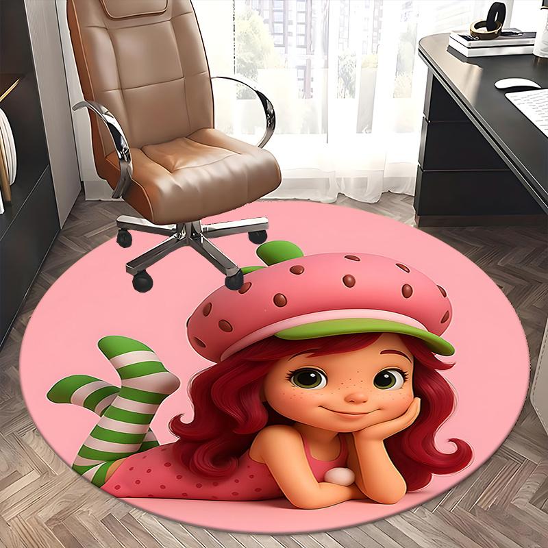 Strawberry-Themed Chair Mat - Round Carpet for Home Decor