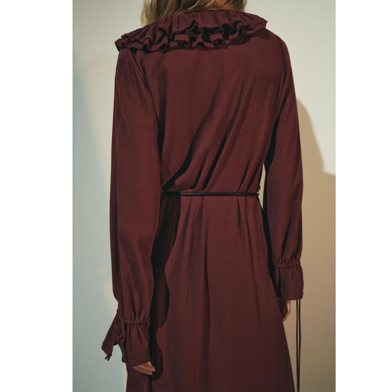 Fall and Winter New Women's Clothing French Gentle V Neck Laminated Decoration Long Sleeves Midi Skirt Dress 2678247