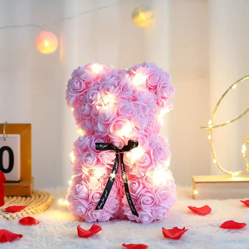 Eternal Flower 25cm Artificial Teddy Rose Flower Bear with Box Romantic Gift Girlfriend Women Mother Birthday Wedding Party Deco