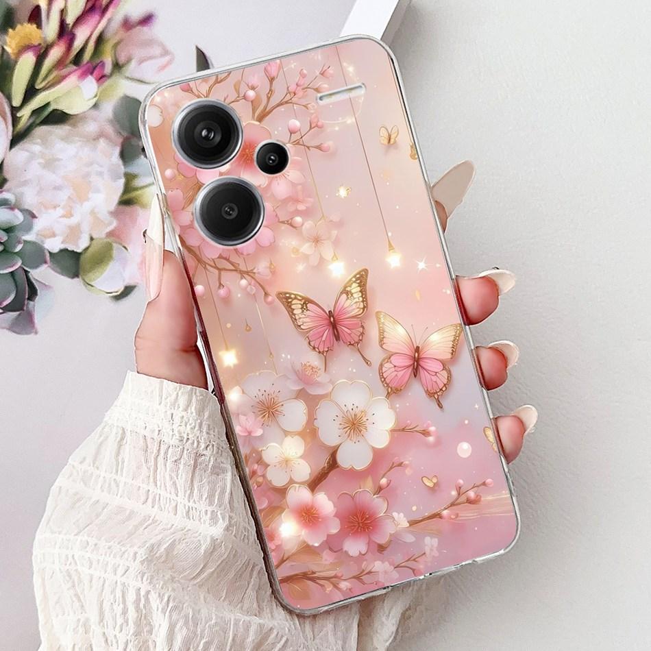 For Xiaomi Redmi Note 13 Pro Plus 5G Phone Case Redmi Note13 13 Pro 13 Pro+ 5G Elegant Floral Cat Soft Silicone Clear TPU Cases