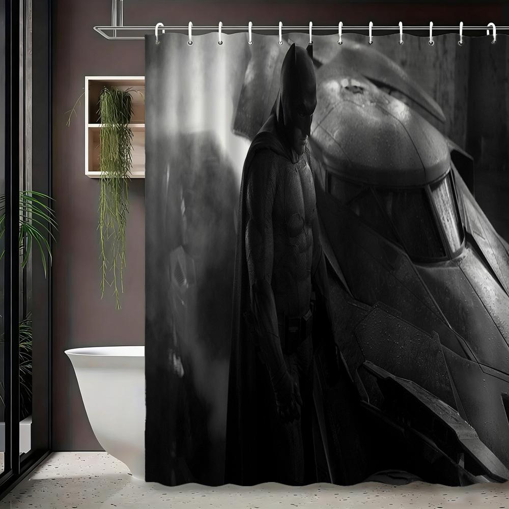 Batman & Harley Quinn Monochrome City Waterproof Shower Curtain, Superhero Bathroom Decor For Fans