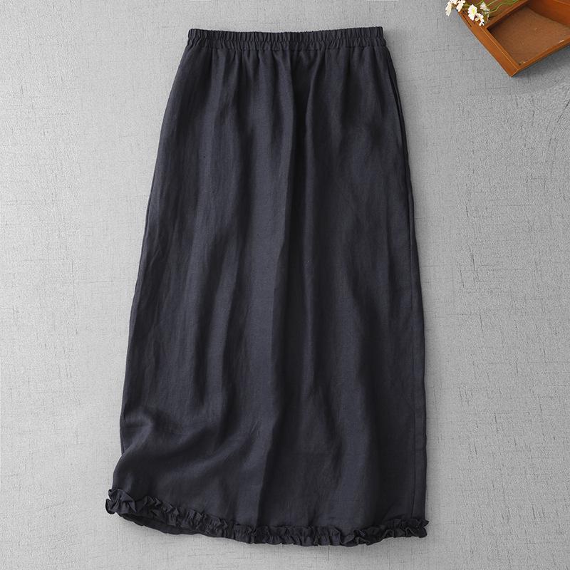 Korean-Style Summer Linen Ruffle Midi Skirt for Women