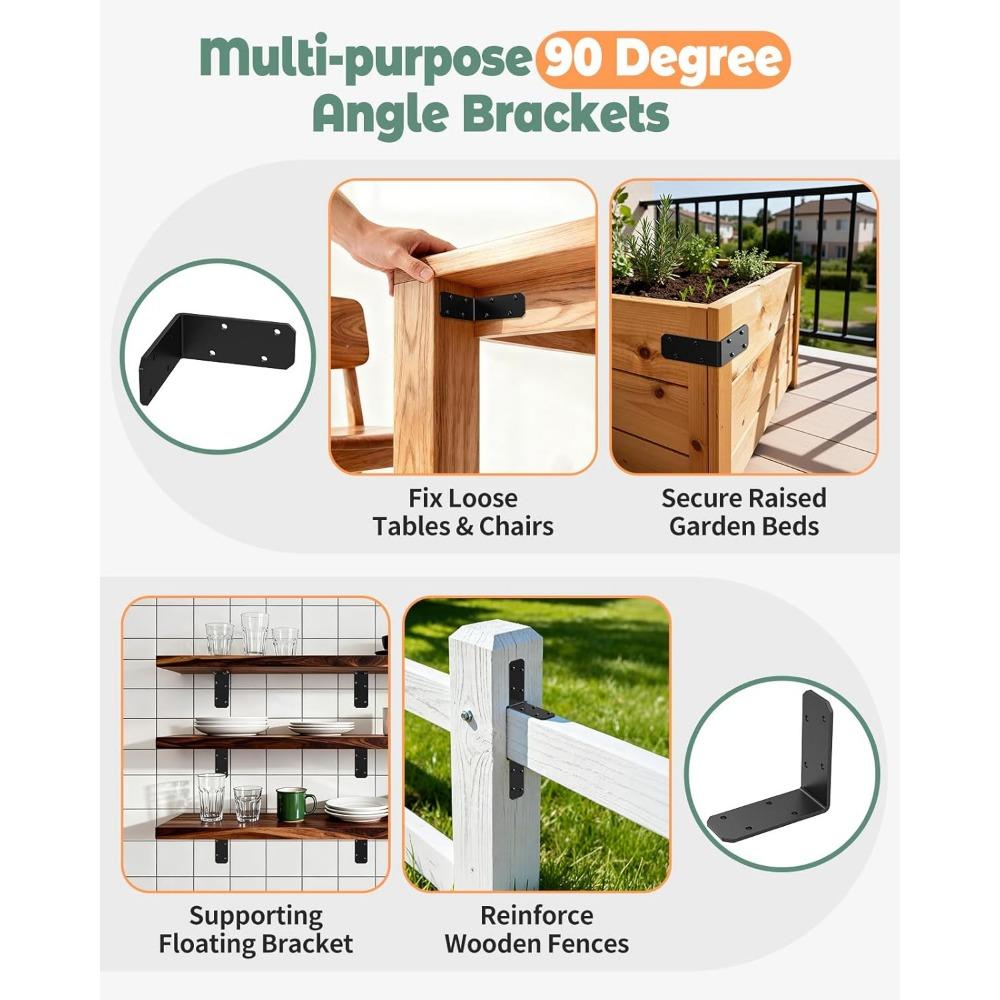 4PCS 90 Degree Angle Iron, Heavy Duty Steel Corner Brace, L Shaped Bracket for Wood Shelves, Floating Shelves, Desk Furniture Connection