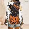 Women Plus Size V Neck Long Sleeve Halloween Mushroom Ghost Print Top