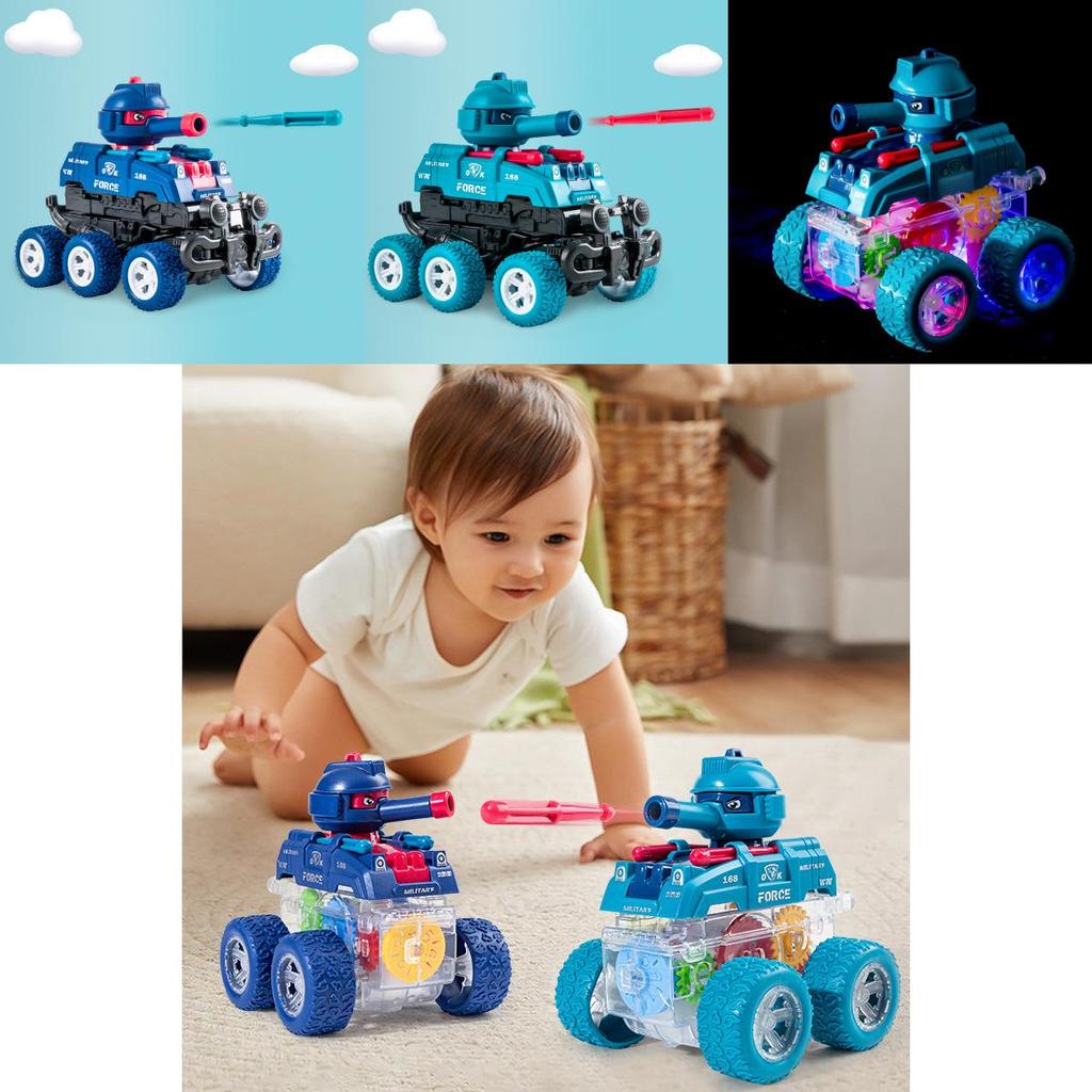 Childrens Toy Transparent Gear Tank With Launching Lights For Outdoor Play