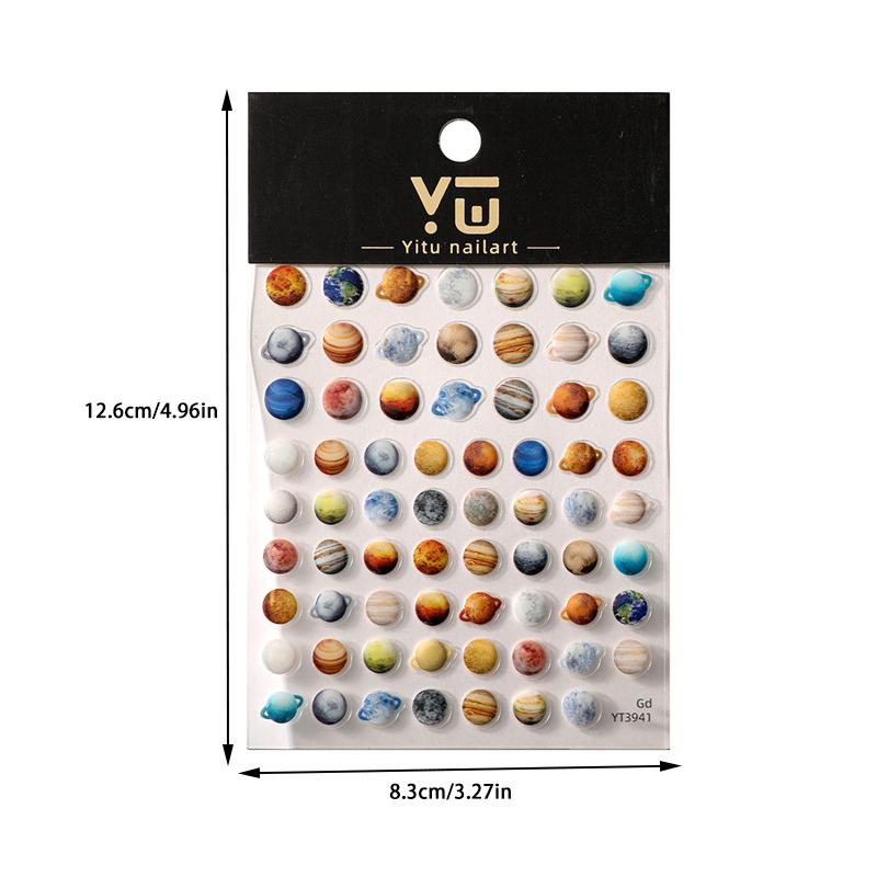 Cute Universe Planet Nail Stickers 3D Star Space Design Slider Press On Nail Decals Nail Art Decoration Manicure Salon Diy