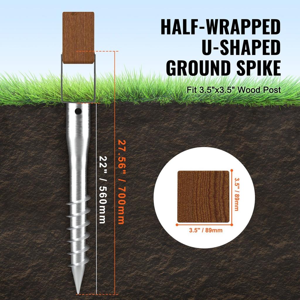 No Dig Ground Anchor, 4 Pack 3.94 X 2.76 X 27.56 In DIY Screw In Post Stake, Includes 6 Lag Bolts & a Rebar, U-Shape Heavy Duty Steel Post Holder,