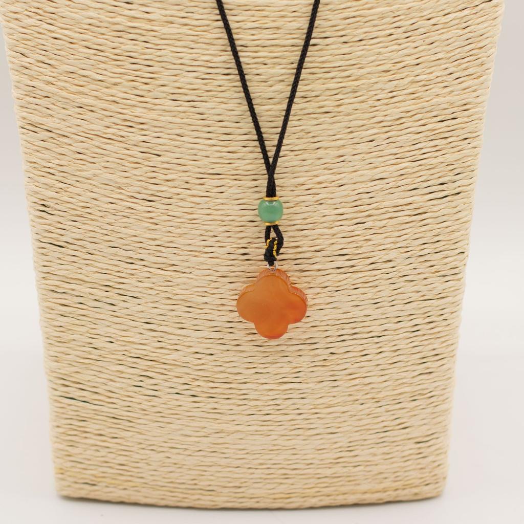Cord Necklace Gemstone Pendant – Red Jade Clover