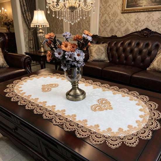 Oval Lace Table Runner, Vintage Table Runner Doily, Retro Lace Table Runner Floral Placemat for Coffee Table Dining Table Decor