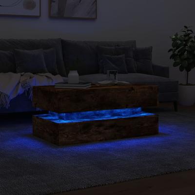 Coffee Table With LED Lighting, Smoked Oak, 90X50X40 Cm