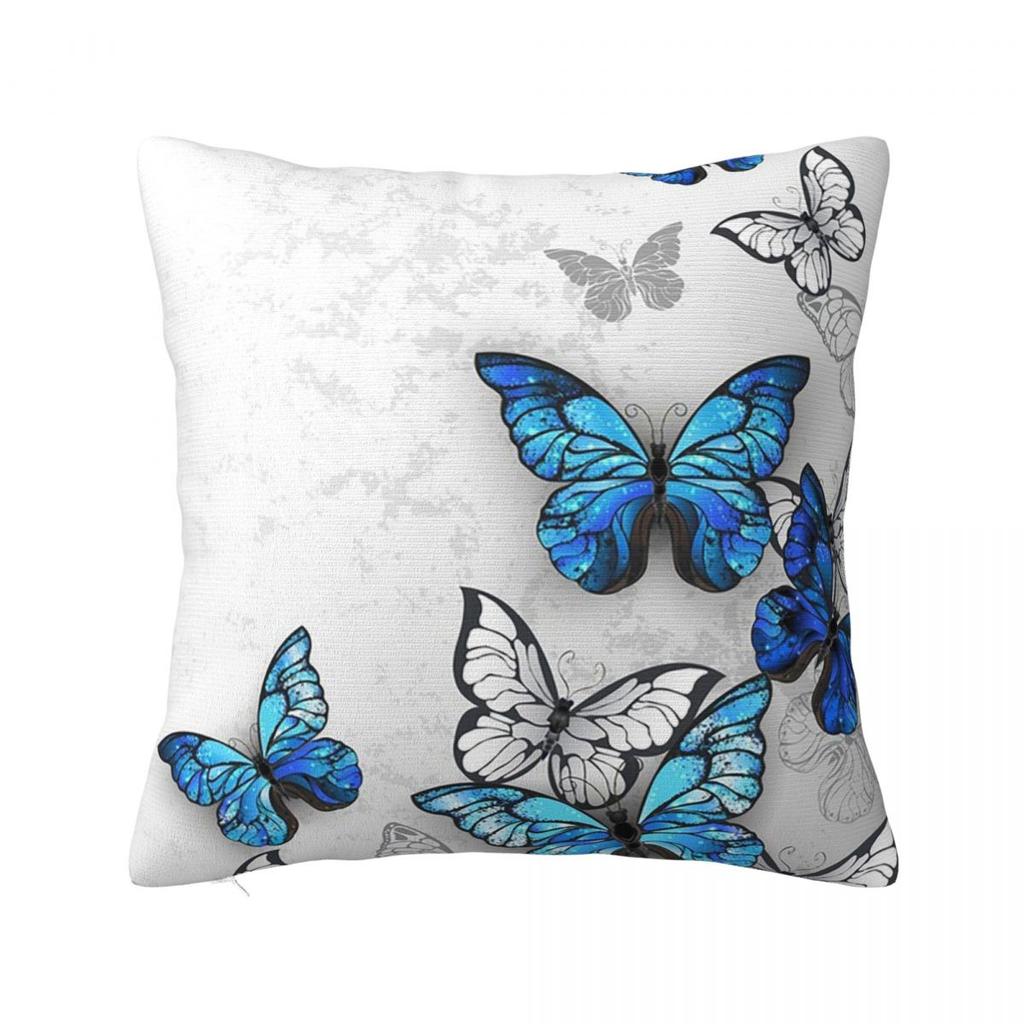 Blue And White Butterflies Square Pillowcase Cushion Cover Pillow Case Throw Pillow Cover for Home Bedroom Car