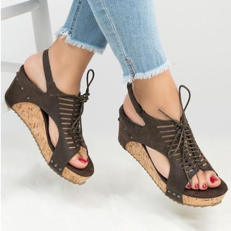 Stylish Women's Frenulum Vintage Platform Sandal Featuring Durable Rubber Wedge
