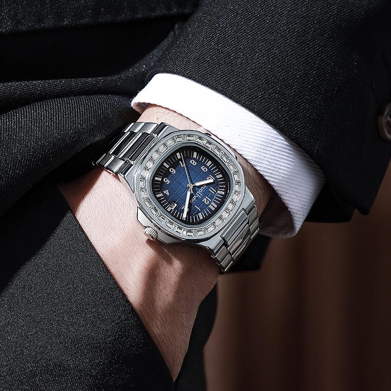 Novo Relógio Masculino de Calendário Duplo Relógio Masculino Premium de Aço Inoxidável Transfronteiriço Relógio de Quartzo Masculino