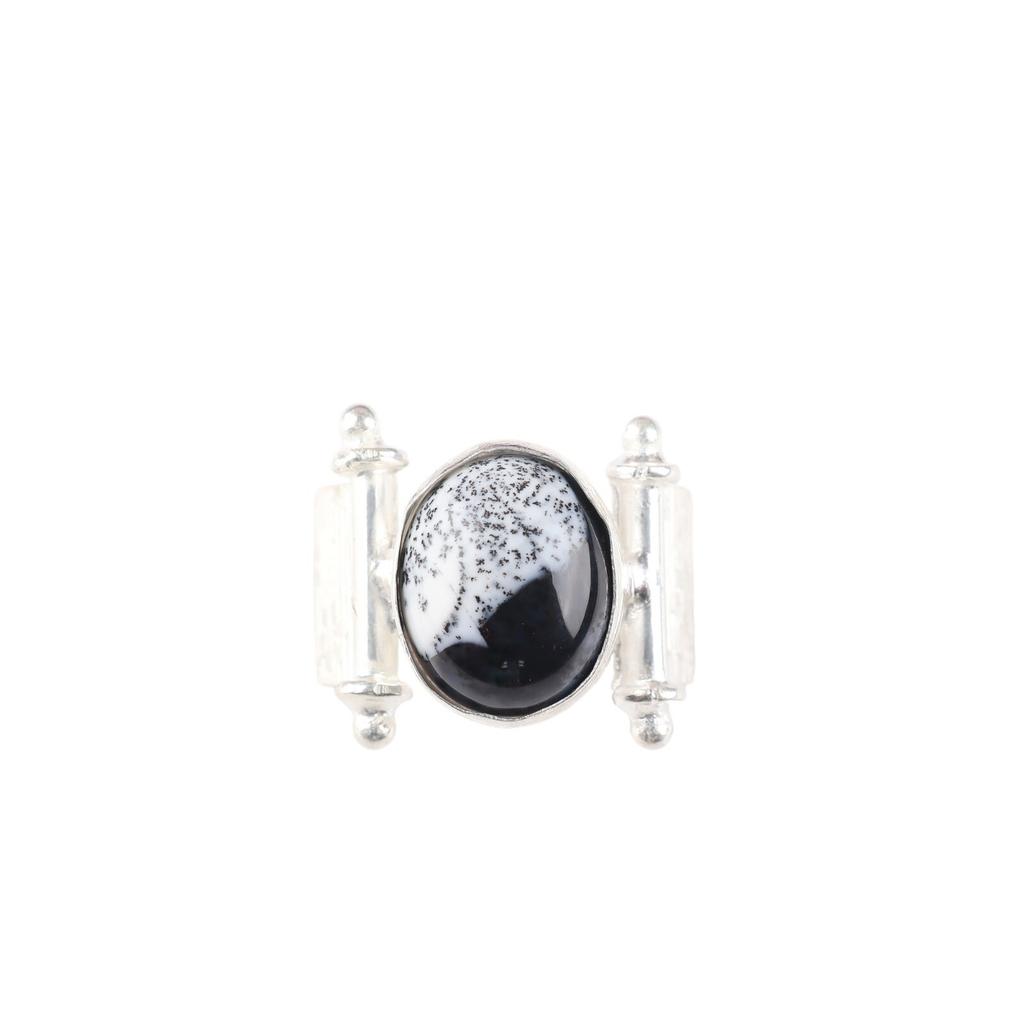 Gemma Opale Dendritico Naturale Gioiello in Argento Sterling 925 Anello Fatto a Mano Per Lei RR-22-21