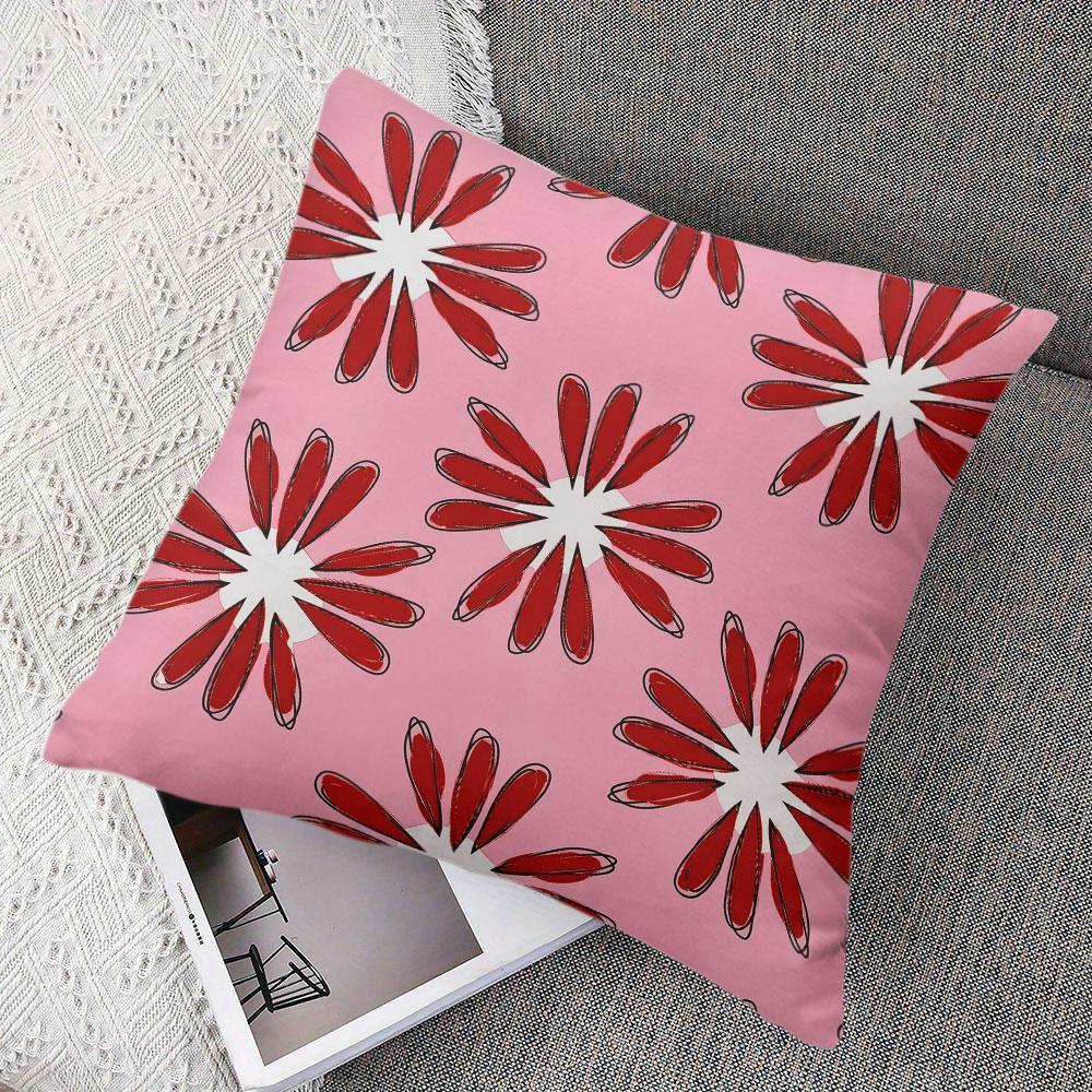Crimson Daisy Square Jacquard Pillow Cover for Sofa Office Waist Cushion Cover Home Decorative Pillowcase