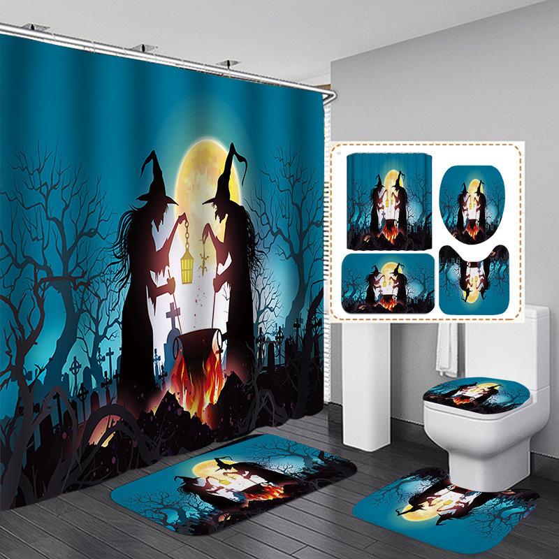 Halloween Elements 3D Digital Printing Bathroom Four-Piece Shower Curtain Partition Curtain Shower Curtain