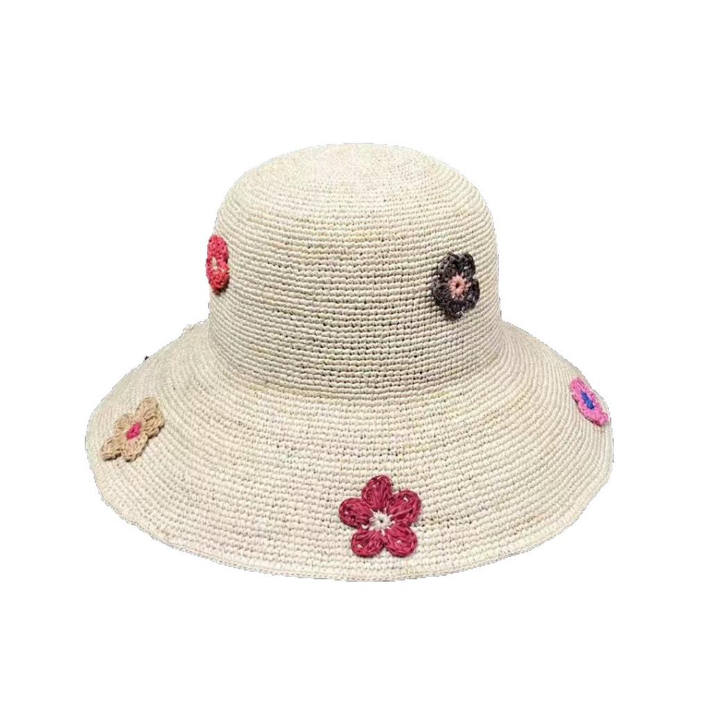 Quality Raffia Hand Hook Sun Hat Women's Handmade Embroidered Flower Bucket Hat Seaside Vacation Sun Protection Straw Hat