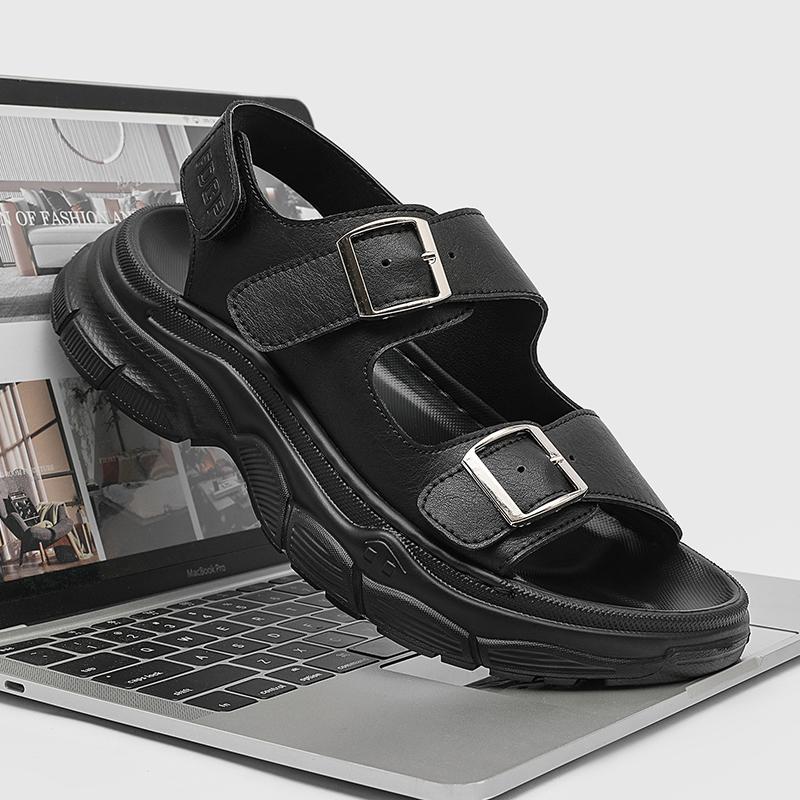 Fashion Outdoor Beach Flats Hollow Out Male Sandaly Casual Leather Men's Sandals Lightweight Summer Shoes Non-Slip Dual-Purpose Shoes