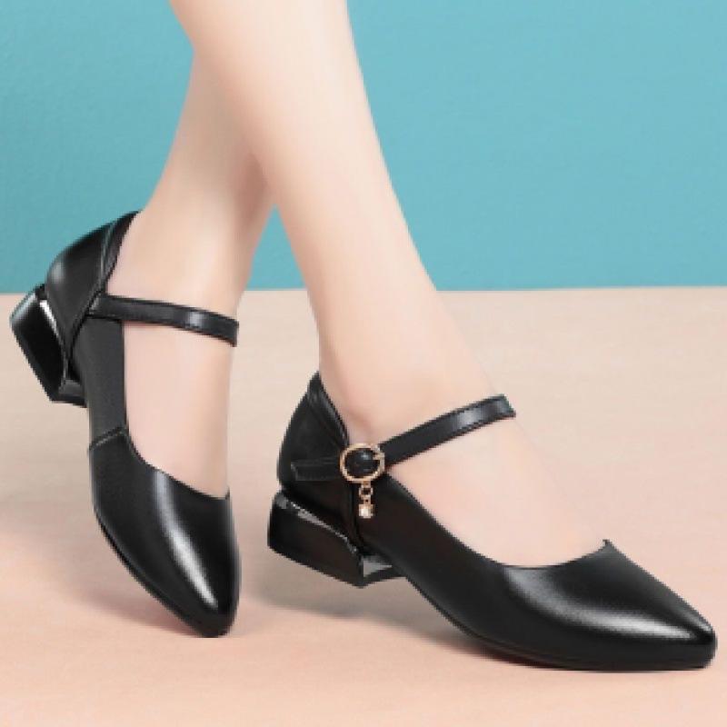 

[] Spring and Autumn soft sole low heel one-word buckle work shoes black women s shoes cheongsam dancing mother shoes women 40 чёрный