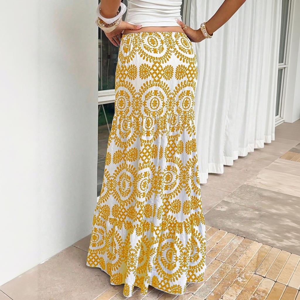 Women's Bohemian Print Midi Skirt for Casual and Beach Wear