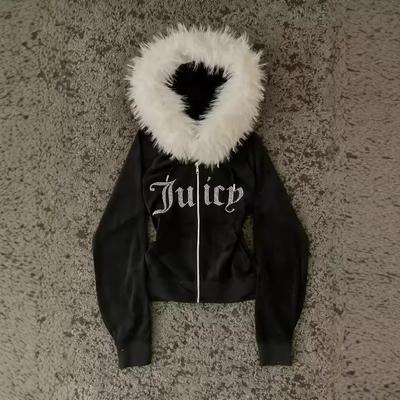 VAYLA Harajuku Y2k Millennial Hottie American Retro Fur Collar Piecing Hoodie Zipper Hoodie Female Fall/winter Hip Hop Zipper Jacket