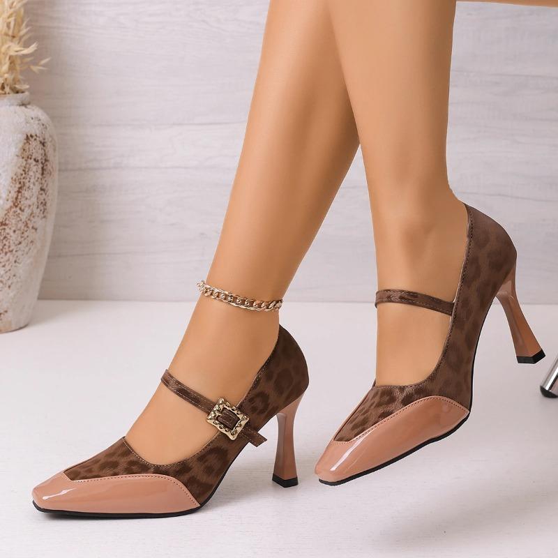 

High Heels Women s Spliced Square Toe Shallow Mouth Stiletto Stiletto Versatile Temperament Single Shoes 42 коричневий