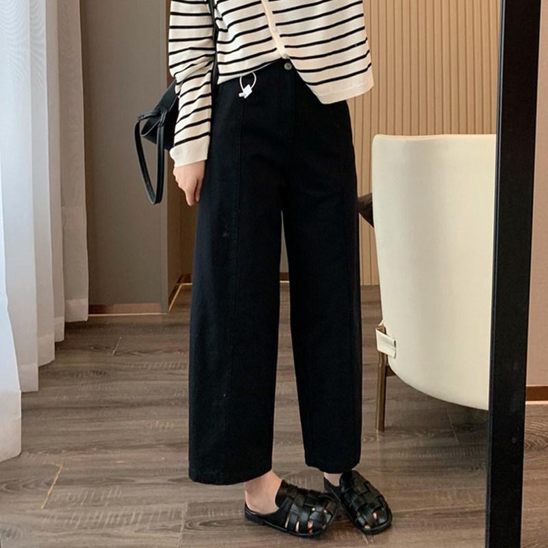 

Spring High Waist Slimming Wide Leg Pants for Women - Plus Size, Cropped, Pear-Shaped Body XL (recommended for 120-140 jin) чёрный