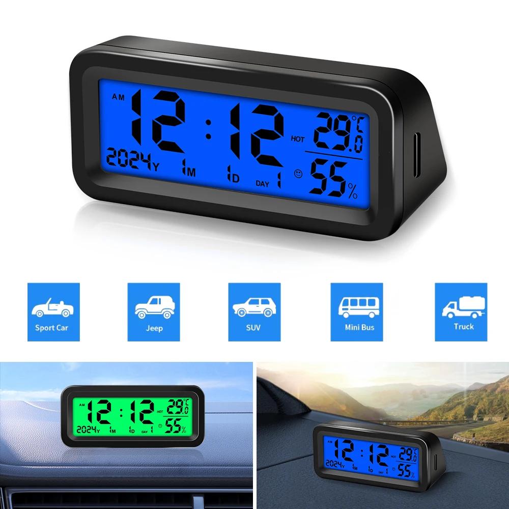 Solar Car Clock Dashboard Thermometer Led Car Electronic Watch Digital Display Time with Backlight Car Accessories Interior