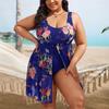 Europe And America Cross Border New Large Size Bikini Digital Printed Skirt Sexy Open Back Swimwear For Women
