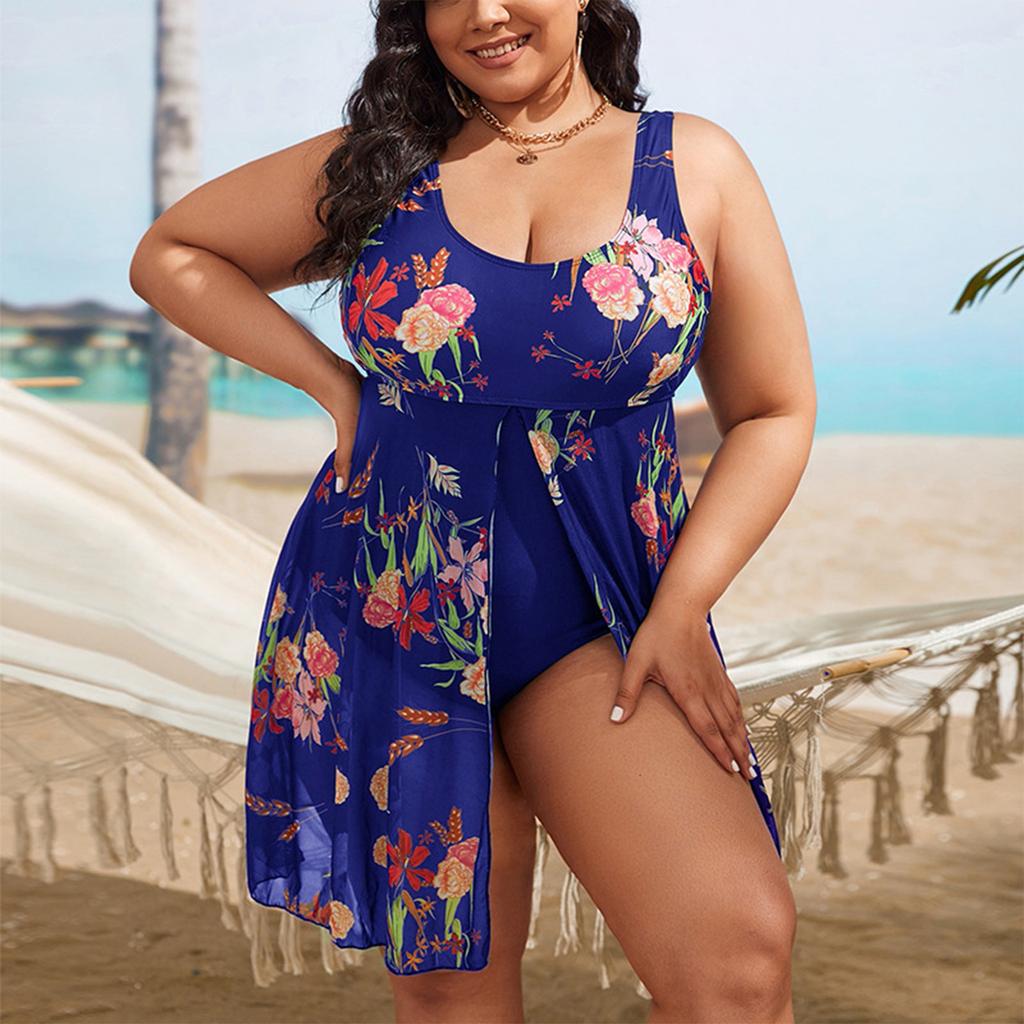 Europe And America Cross Border New Large Size Bikini Digital Printed Skirt Sexy Open Back Swimwear For Women