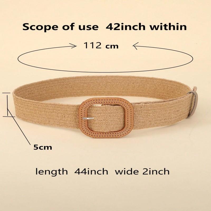 Striped elastic waistband for women's fashion square buckle elastic weaving bohemian PP grass wide waistband