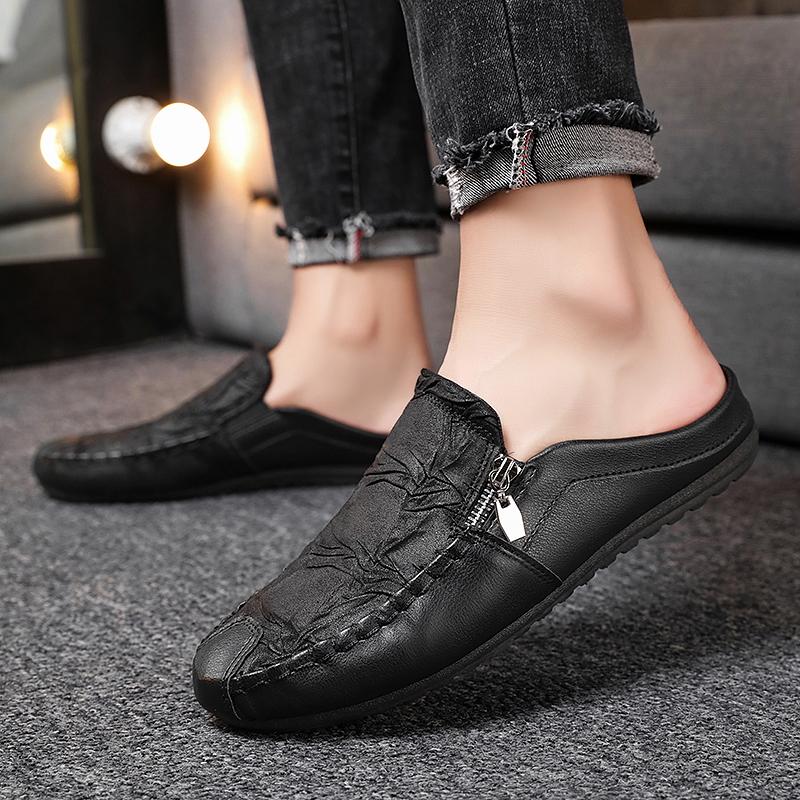 Men's Summer Slippers 2024 Luxury Artificial Leather Casual Barefoot Moccasins For Men Comfortable Flats Outdoor Fashion Shoes