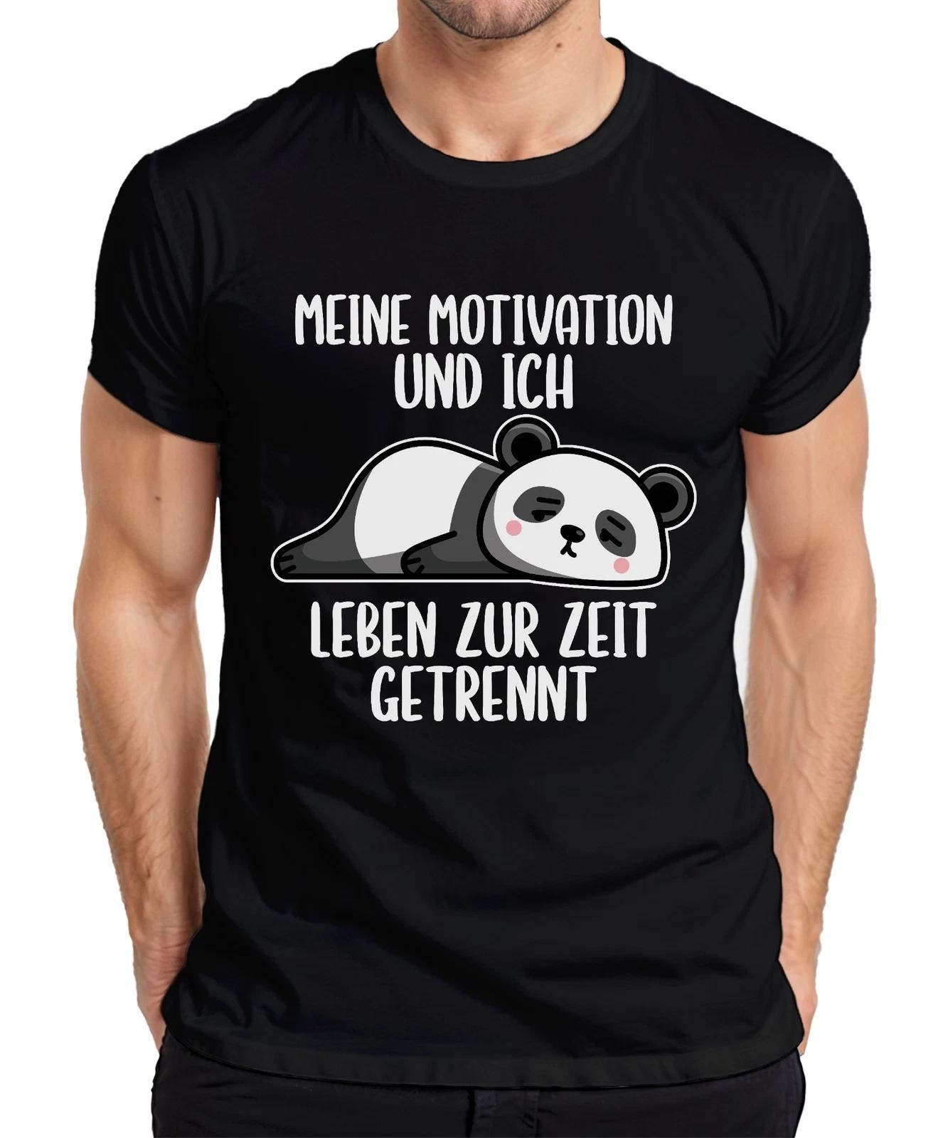 Motivation And I Live Separately Panda Lazy Funny Statement Mens T-Shirt- 4XL
