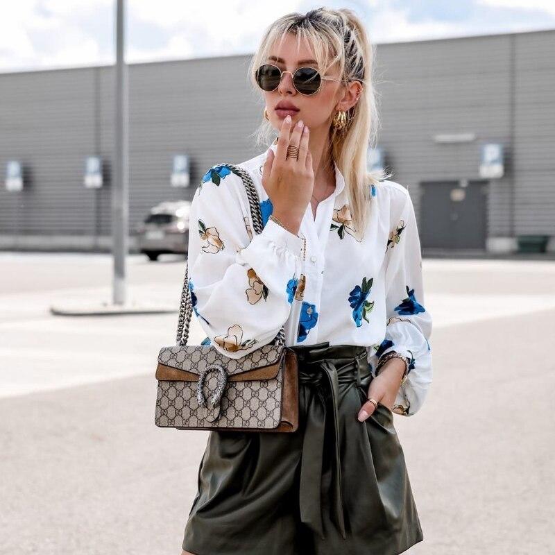 

Осень 2023, свободная блузка с цветочным принтом, женские винтажные повседневные длинные рубашки-фонарики для женщин, модные элегантные топы с воротником-стойкой 28993 XXL синий