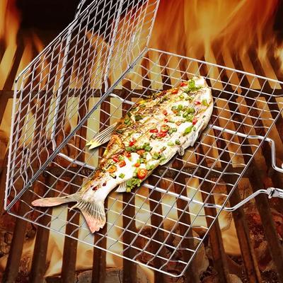 Stainless Steel Grilling Basket Foldable BBQ Mesh Non-Stick Grill Mesh Mat for Meat Vegetable Fish Steak Picnic Party BBQ Tool