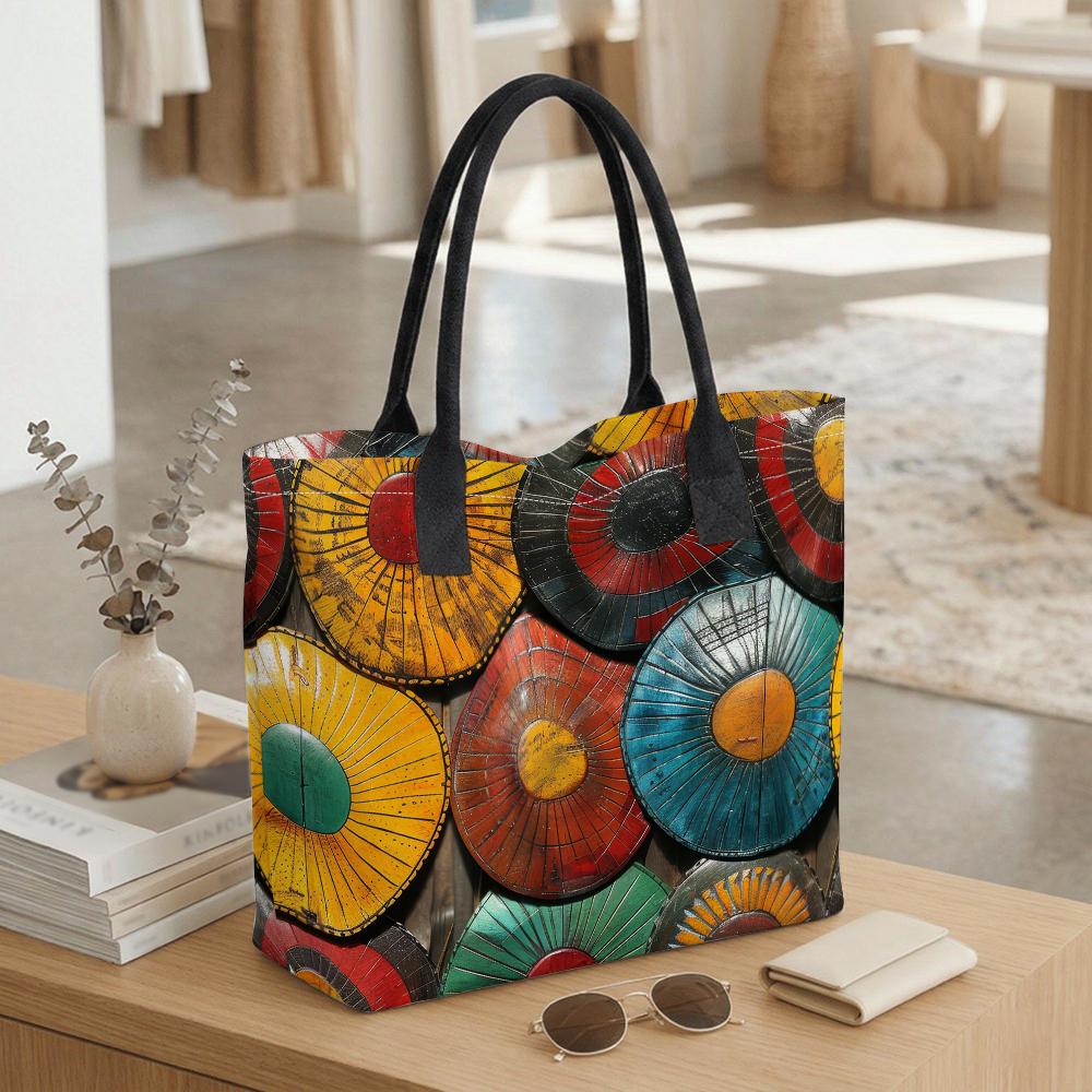  Retro Sunflower Pattern Tote Bag Large Capacity Casual Handbag for Daily Use