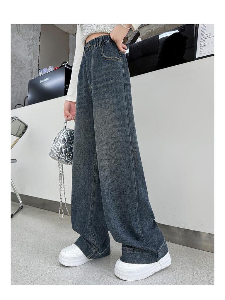 Jeans de Perna Larga Outono 2025 para Meninas - Calças Retas da Moda para Crianças Grandes e Estudantes do Ensino Fundamental