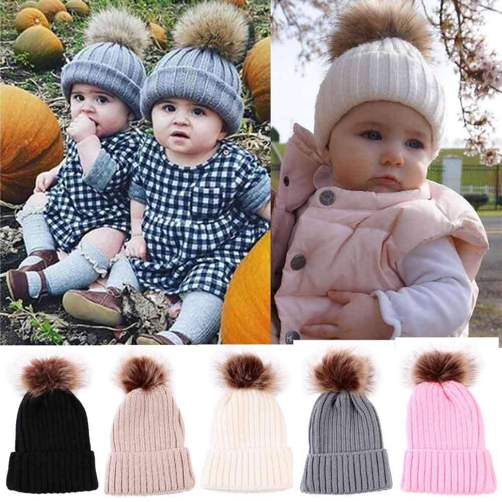 Newborn Cute Winter Kids Baby Hats Knitted Wool Hemming Hat