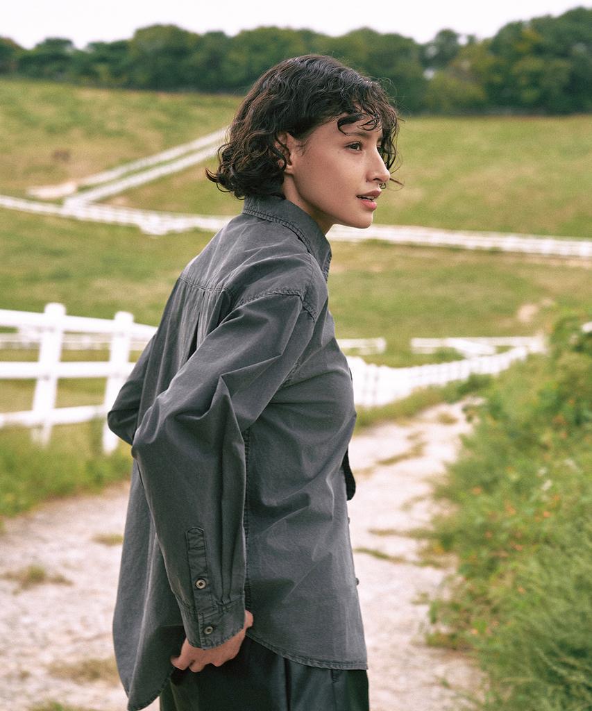 FAKE CAMPER Women'S Vintage Pigment Loose Fit Shirt [Charcoal]