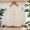 Dames fransk rund hals enkeltspent dobbel lomme ermeløs avslappet strikket vest
