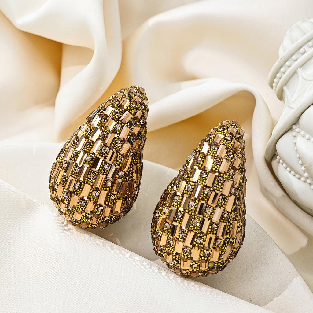 Exaggerated Diamond-Set Geometric Oval Earrings, Creative Personality And Fashion Full Of Diamond Water Drop Earrings For Women