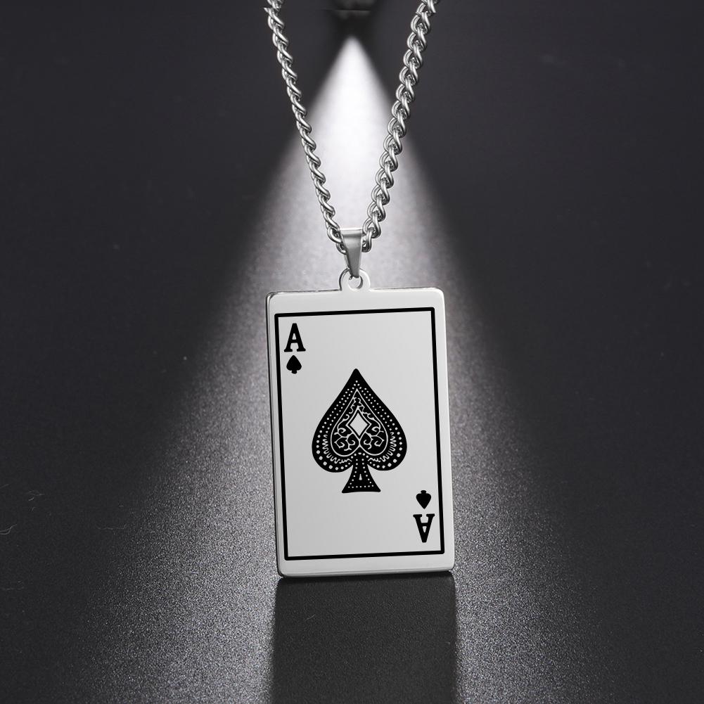 LIKGREAT Trendy Ace of Spades Poker Pendant Necklace for Women Men Stainless Steel Lucky Playing Card Hip Hop Party Jewelry Gift