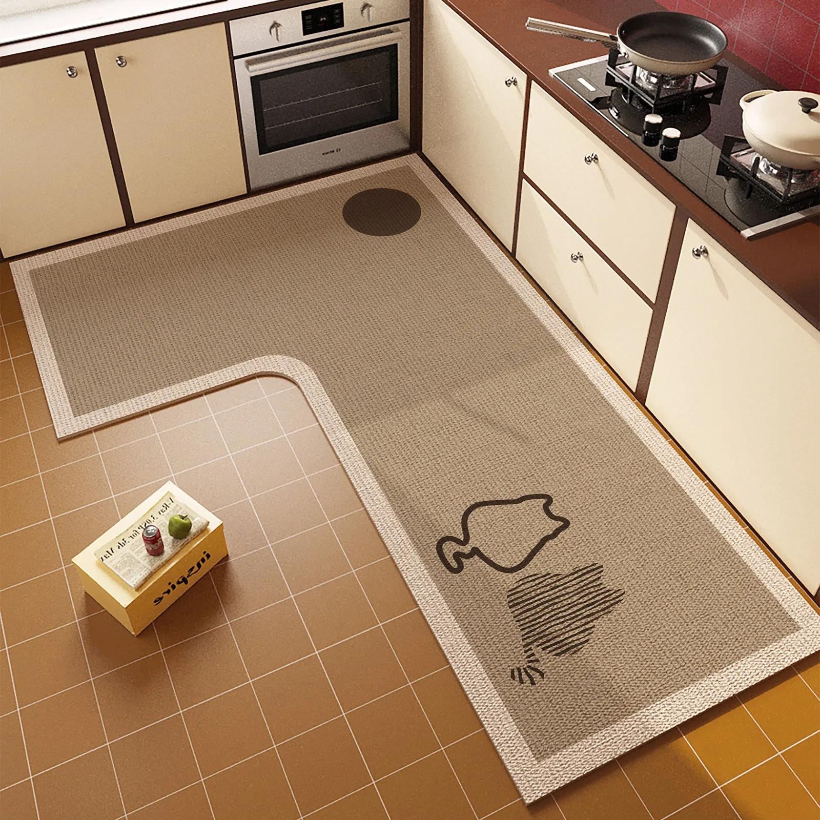 

Non-slip Waterproof Kitchen Mat Cute Paw Pattern Leather Rug L-shaped Floor Carpet Home Decoration 60x120x40cm