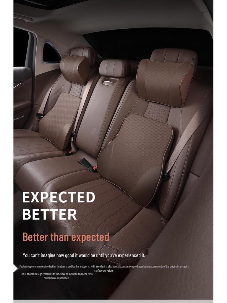 Genuine Leather Headrest & Lumbar Support for Toyota Crown Land Cruiser - Comfortable Neck Support & Decorative Accessory