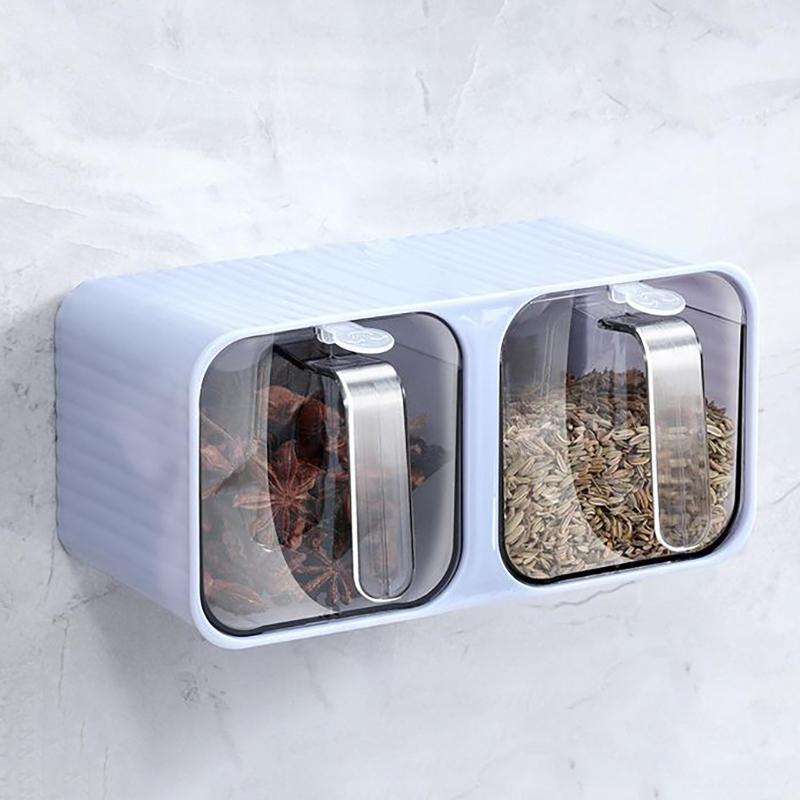 

Многофункциональный ящик для приправ для дома, настенная банка для приправ, многосекционный набор, без перфорации, пылезащитный ящик