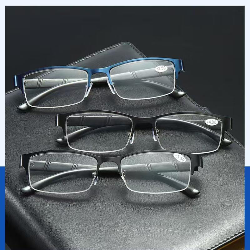 Men's Business Half-frame Myopia Glasses Frame Anti-blue Light Flat-light Glasses Trendy Square Presbyopic Glasses for Business