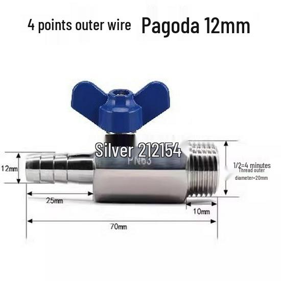304 Stainless Steel Mini Ball Valve with Butterfly Handle, Internal/External Threads, High Pressure, 4-Way Pagoda Tube Connector.