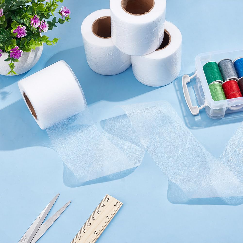 4 Rolls 109.4 Yards Scrap Tape Waste Fabric Scraps Tape 2.56 Inch Fusible Batting Tape Adhesive Hemming Tape White Seam Tape Fusible Sheer Tape for