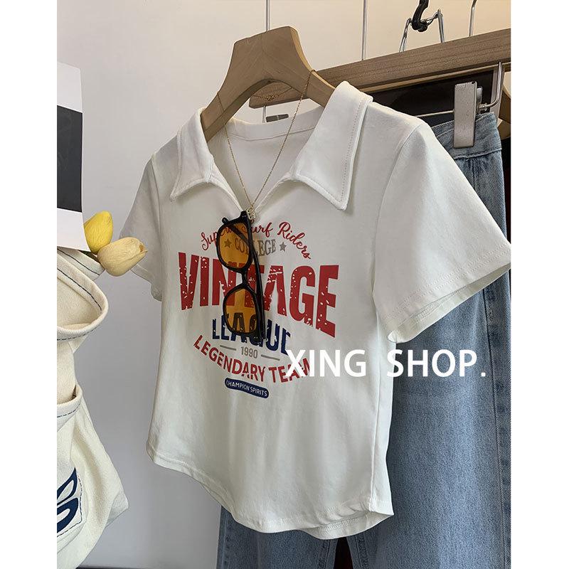 

Women s 2025 Summer Slim Fit V-Neck Short Sleeve Polo Shirt S (under 80 jin)